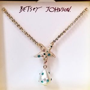 NEW Betsey Johnson Starfish Necklace Cruise Control Iridescent Crystal Pearl
